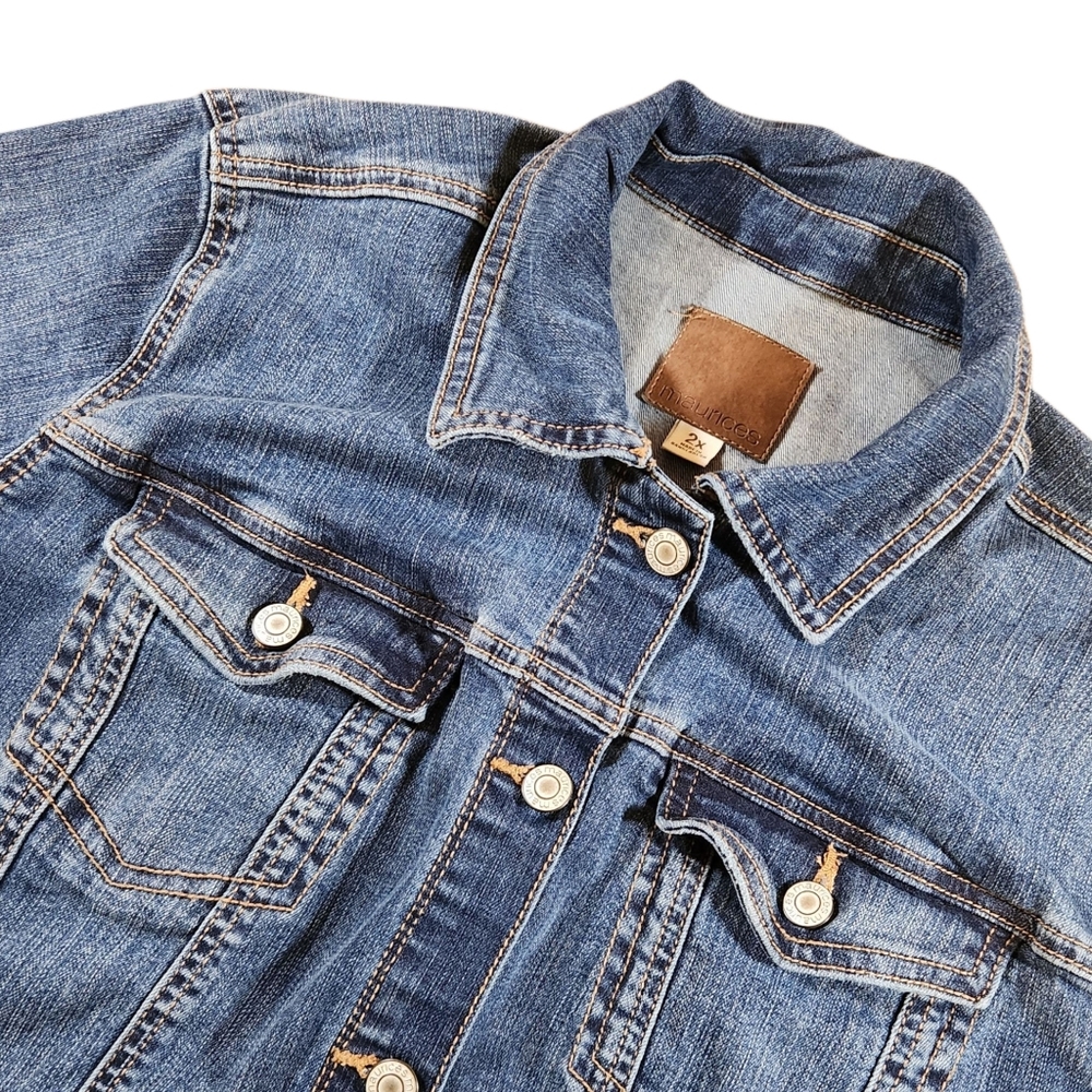 Maurices Womens Plus Size 2X Blue Casual Button Up Long Sleeve Denim Jean Jacket